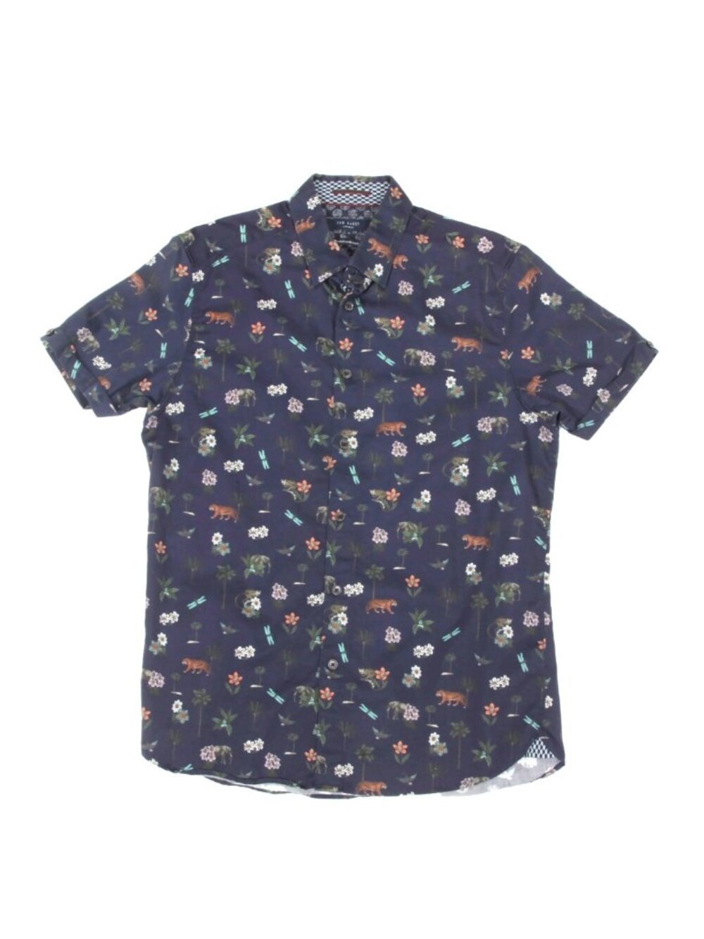 Ted Baker Shirt Mens Size 3 Small Short Sleeve 100% Cotton Colorful Flower /126
